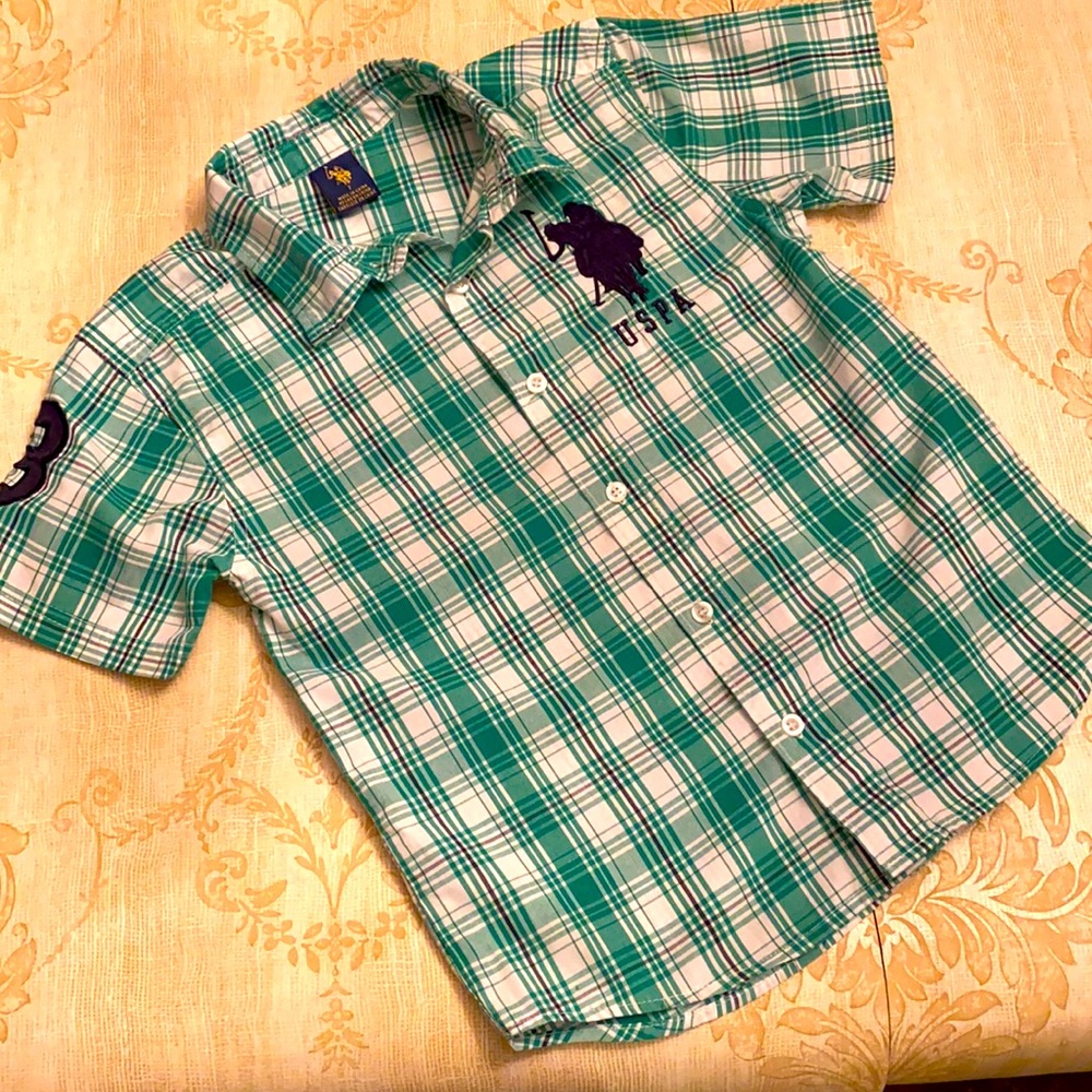 USPA Green Plaid Polo Shirt